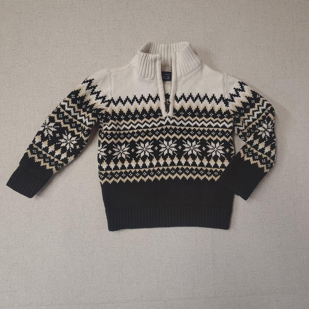 The Children's Place Boys 2T Fair Isle Sweater Quarter Zip Snowflake Nordic